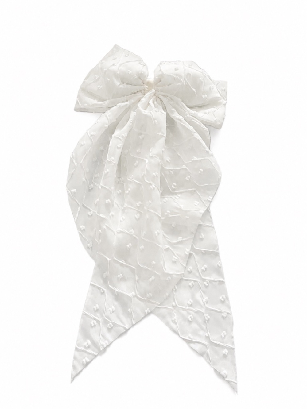 White Swiss Dot Oversized Hair Bow Barrette Clip